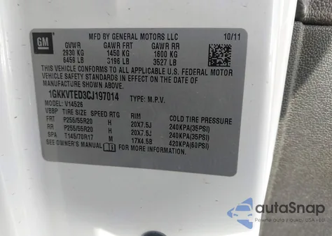 2012 GMC Acadia Denali z USA, uszkodzony, nr VIN 1GKKVTED3CJ197014